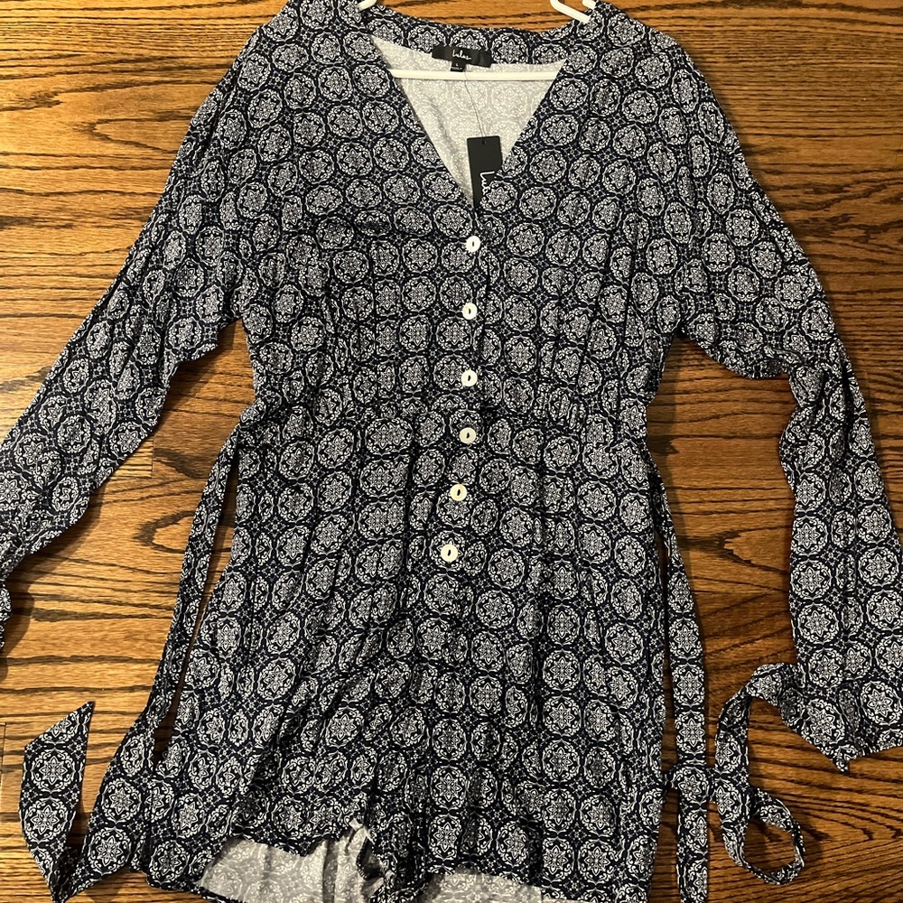 Blue and black long sleeve lulus romper
